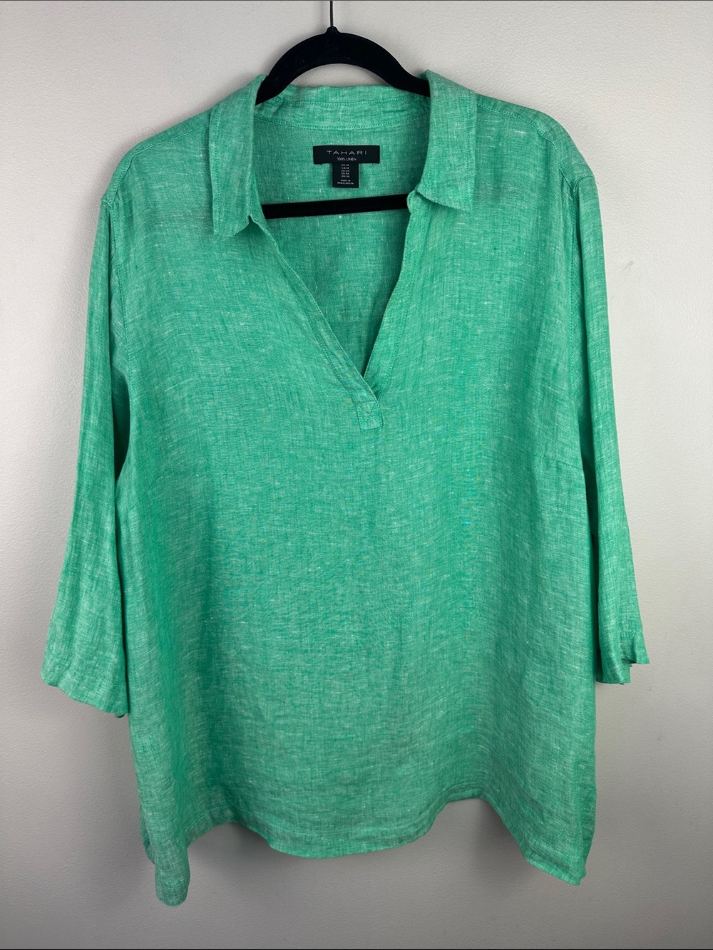 Tahari Seafoam Green Linen Split-Neck Relaxed Fit Tunic NEW! - Picture 2 of 8